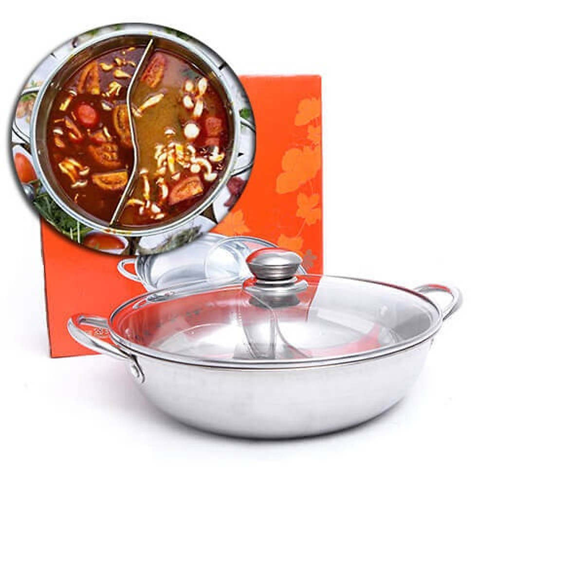 Nồi lẩu inox 2 ngăn nắp thủy tinh 28cm sang trọng tiện ích