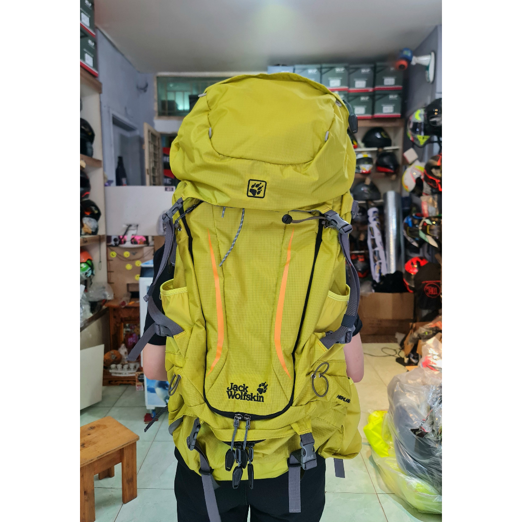 Balo chính hãng 50 lít Jack Wolfskin màu vàng - Balo treckking,leo núi,dã ngoại,...