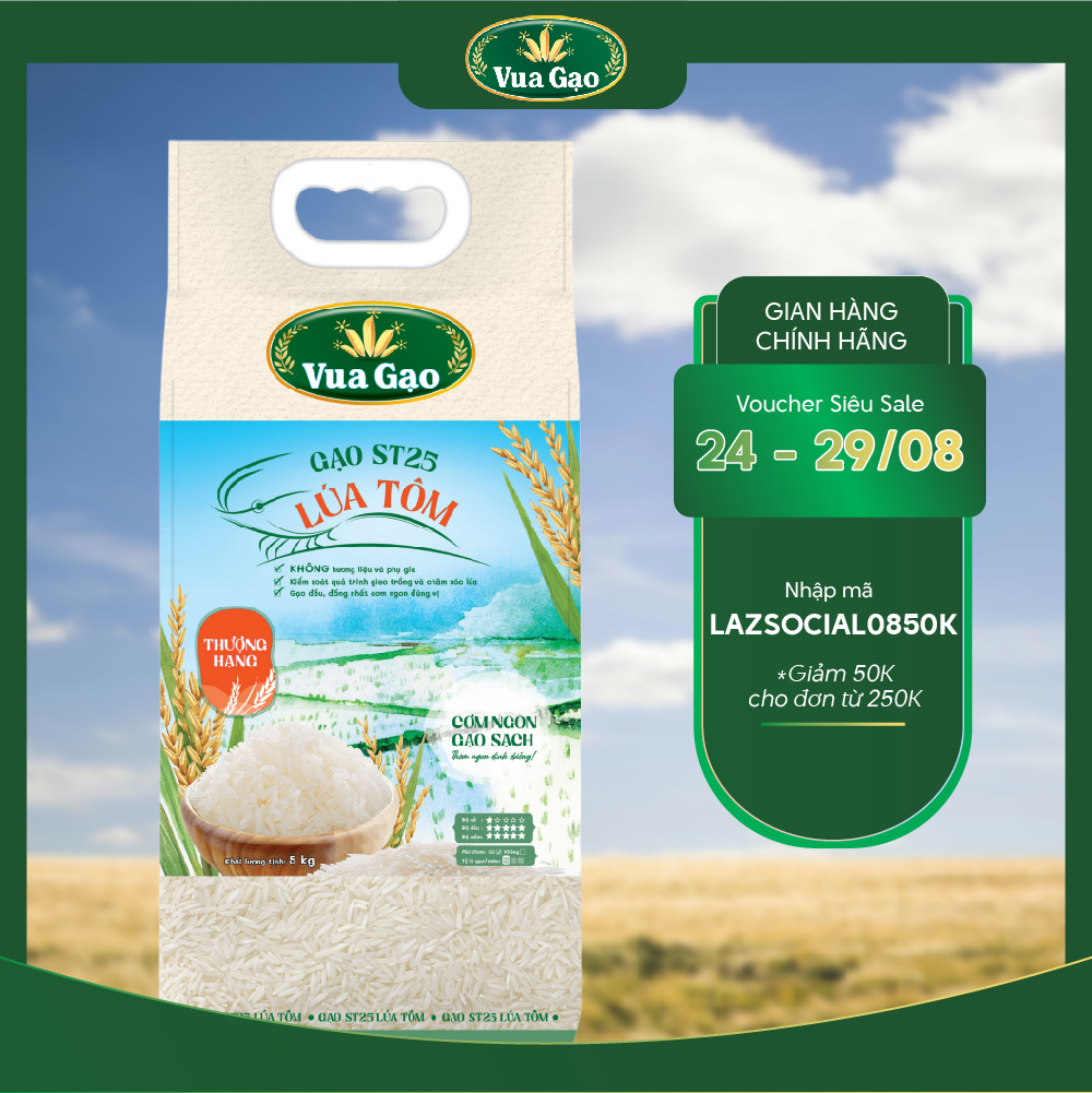 Gạo st25 lúa tôm - chính hãng vua gạo - túi 5kg