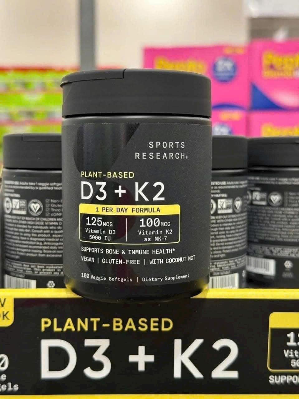 Vitamin D3 + K2 Sports Research Sr New Model 160 Veggie Softgels