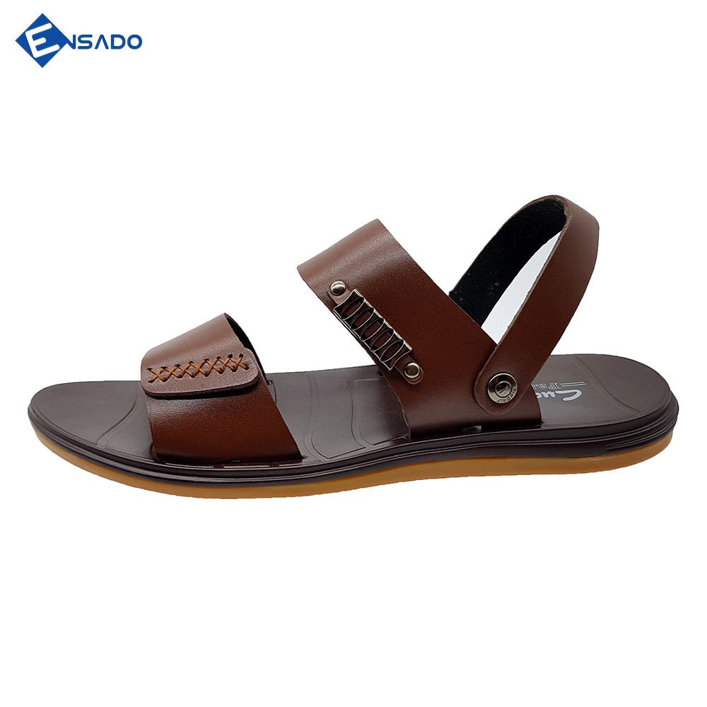 Xăng Đan Nam Dép Quai Hậu Da Bò Thật Tối Giản Tiện Dụng 2 Trong 1 Vừa Hậu Vừa Lê Ensado DE0716 (Nâu)