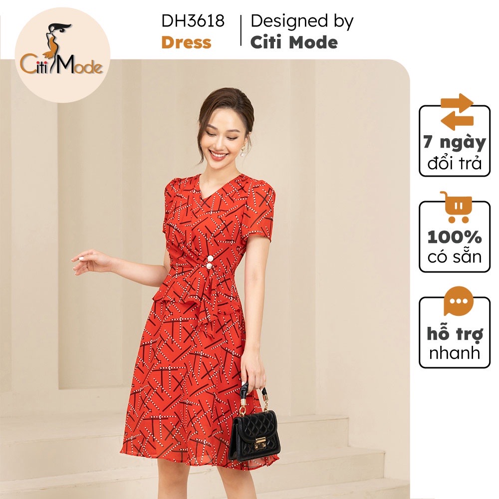 Đầm công sở citi mode fashion dáng xòe peplum thiết kế cổ v tay ngắn dh3618