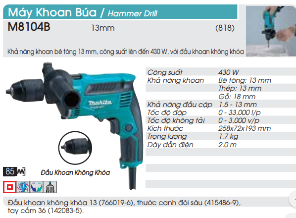Máy khoan búa M8101B vỏ máy được làm từ nhựa cao cấp mang lại sự chắc chắn bền bỉ khi sử dụng. Máy thích hợp cho sử dụng tại công trường