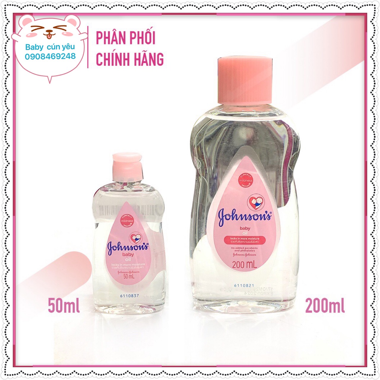 Dầu massage, dầu mát xa dưỡng ẩm cho bé johnson's baby oil 50ml - 200ml