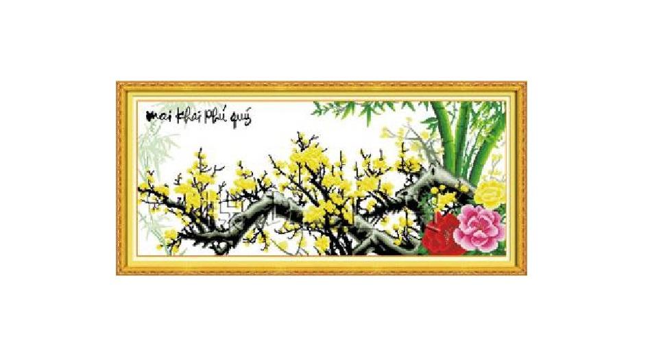 Tranh thêu chữ thập mai khai phú quý dlh-222397