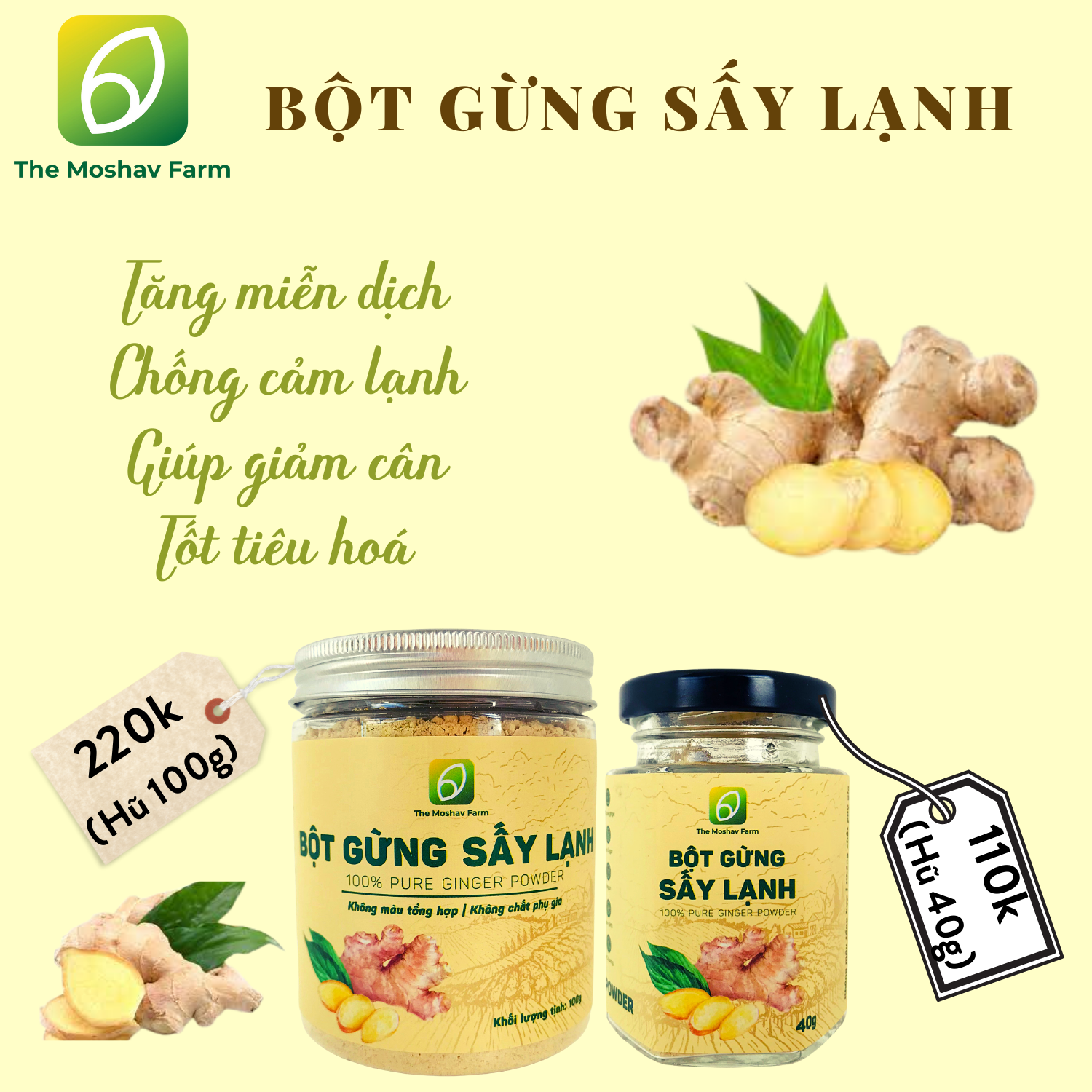 Bột gừng sấy lạnh - combo hũ 40g và 100g