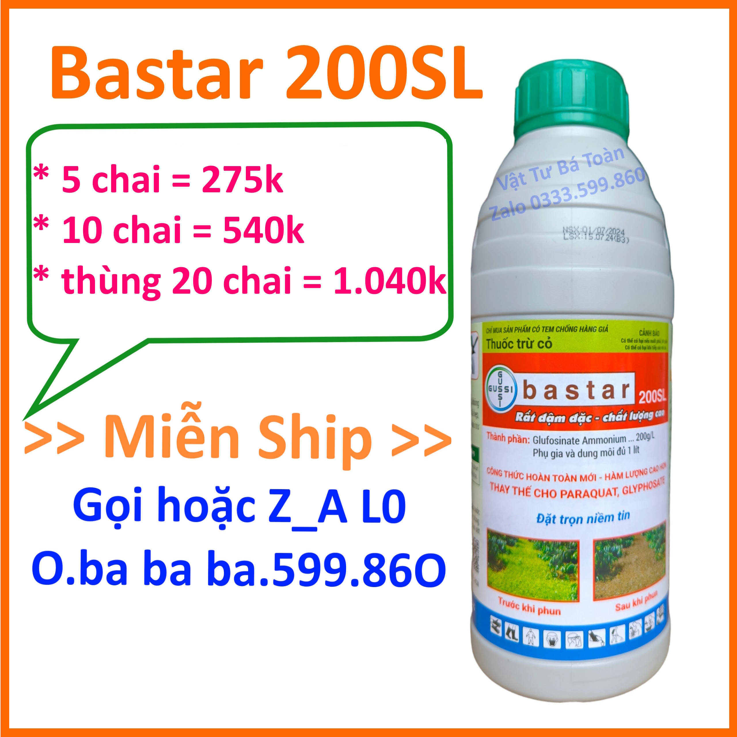 Thuốc Trừ Cỏ Bastar 200SL chai 900ml Glufosinate 200g L Thay Thế Paraquat Glyphosate - Khai Hoang Lưu Dẫn Trừ Nhiều Loại Cỏ