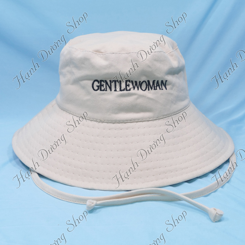 Mũ tai bèo nữ có dây cột thêu chữ Gen.tle Wo.man nón rộng vành chống nắng vải cotton cao cấp