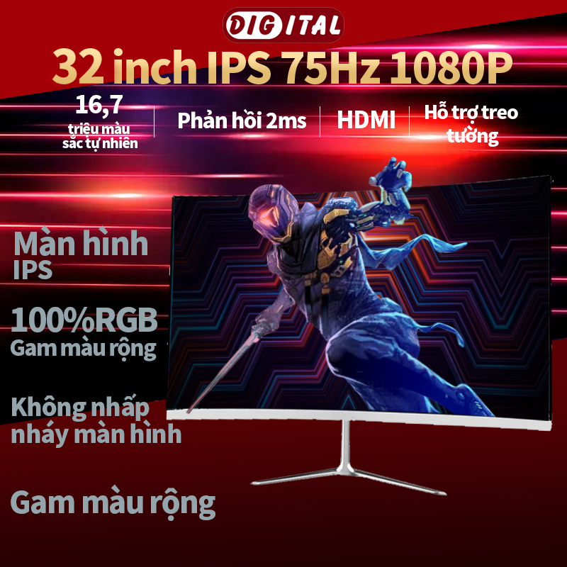 Màn hình gaming cong HD 1080P, 75HZ FHD màn hình IPS gaming ánh sáng xanh thấp không nhấp nháy màn hình hỗ trợ treo tường đáp ứng mọi nhu cầu giải trí