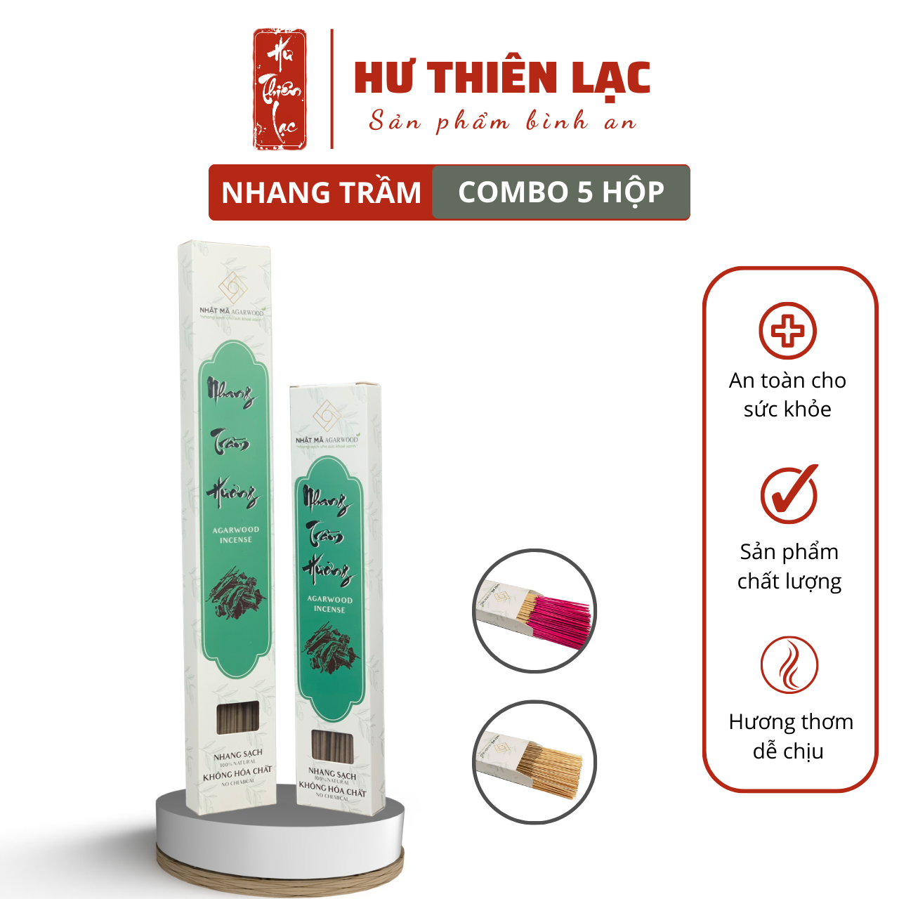 Combo 5 Hộp Nhang Trầm Hương Sạch 40cm - Loại 1 | Hộp 100 cây | An toàn cho sức khỏe