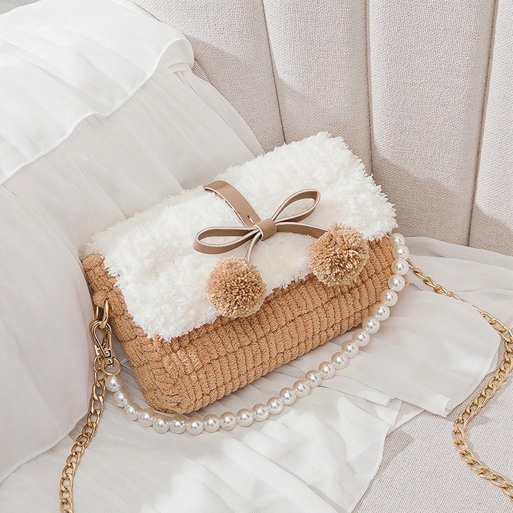 Túi đeo chéo tự đan handmade thời trang Pom Pom - Phụ kiện đan túi HAVAKI