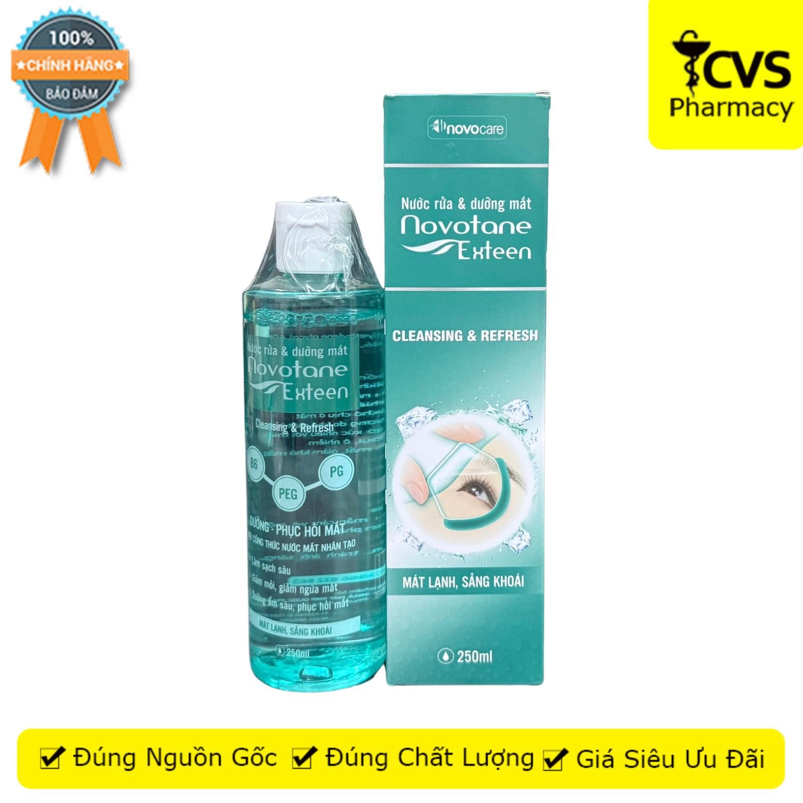 Nước Rửa Mắt Novotane Exteen - Dưỡng ẩm kéo dài làm dịu mắt, giảm khô mắt - Chai 250ml - CVS Pharmacy