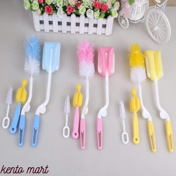Bộ cọ rửa bình sữa Silicon cao cấp 4 chi tiết làm sạch dễ dàng an toàn cho bé - Kento Mart