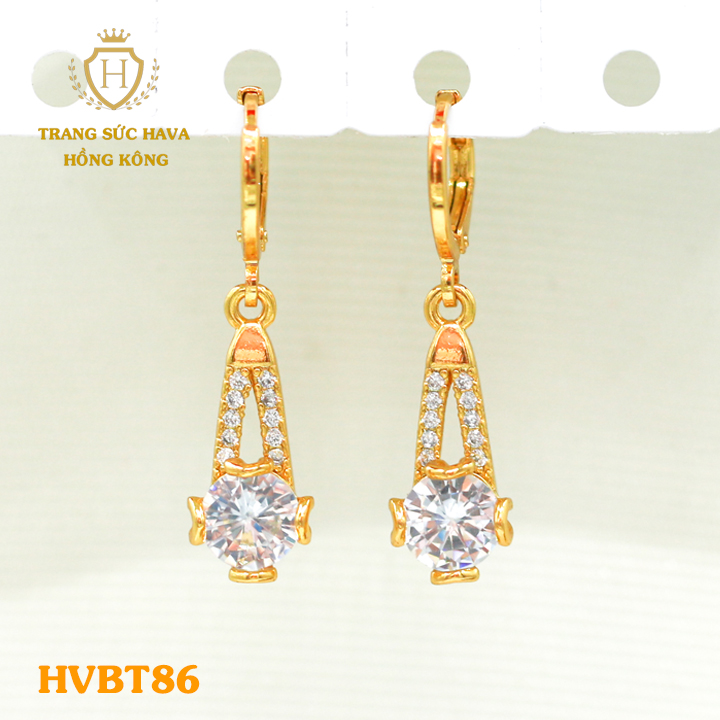 Bông Tai Nữ, Khuyên Tai, Hoa Tai Đính Đá Trắng Dáng Dài (Không Bị Xỉn Đen), Titan Xi Mạ Vàng Non 10k, 18k, 24k Thật Cao Cấp - Trang Sức Hava Hong Kong Phong Cách Thời Trang