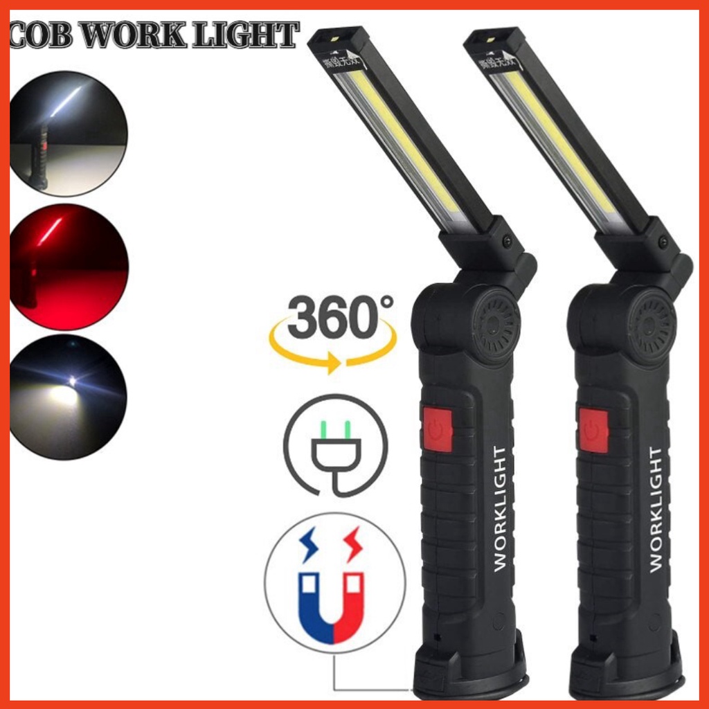 Đèn pin led cầm tay đa năng gấp gọn chống nước, đế nam châm có móc treo