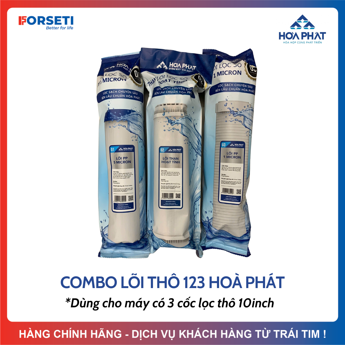  Combo Lõi Lọc Thô 123 Hoà Phát Dùng Cho Máy Lọc Nước Sử Dụng Cốc Lọc 10inch 