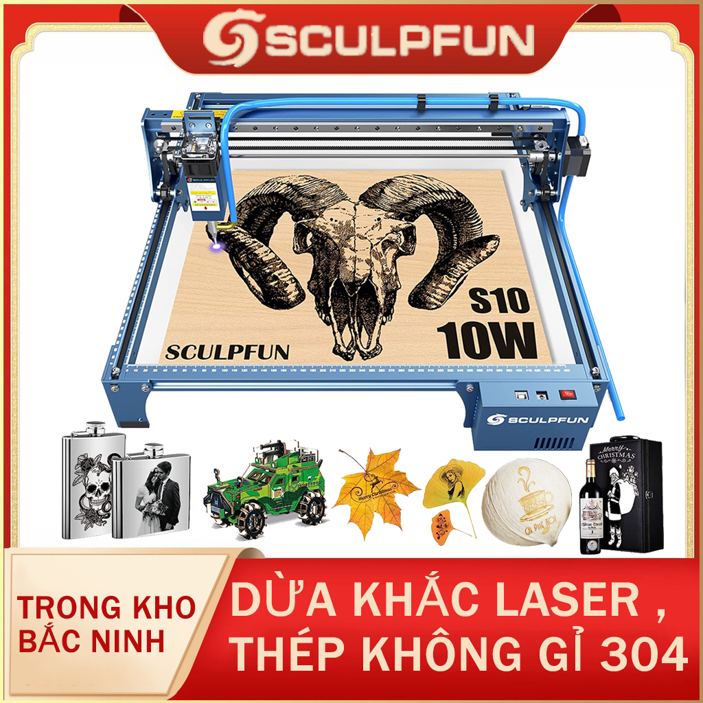 SCULPFUN S10 máy khắc laser Công suất laze 10W Khắc acrylic gỗ gốm sứ thép không gỉ kim loại DIY