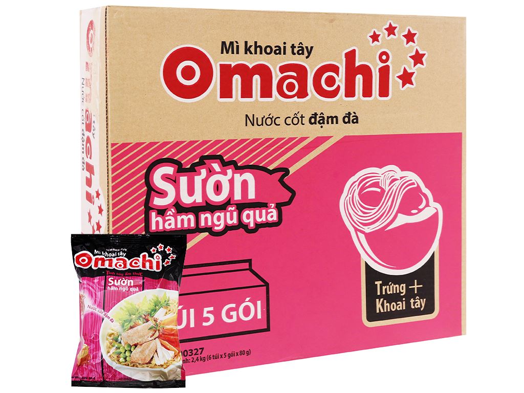 Cb 10 gói mì khoai tây omachi sườn hầm ngũ quả 80g 71019