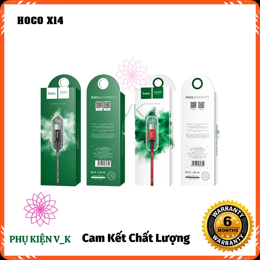 Cáp sạc nhanh hoco x14 dòng 5v - 2.4 a dài 1m/2m micro usb | type c i lighting - hàng chính hãng