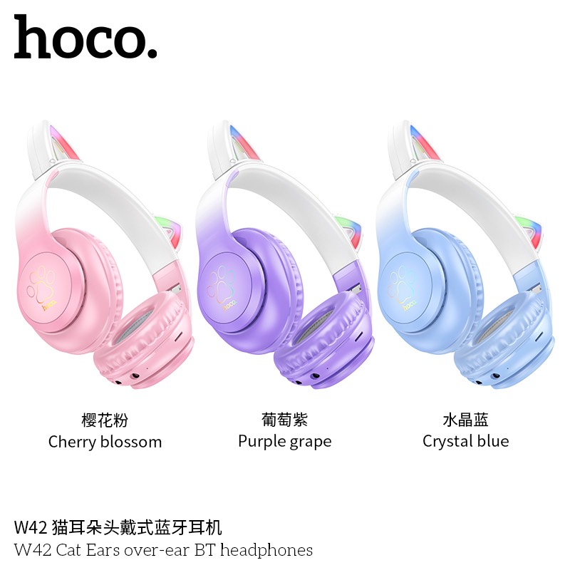 Tai Nghe Chụp Tai Bluetooth Hoco W42 có đèn led tai nghe mèo