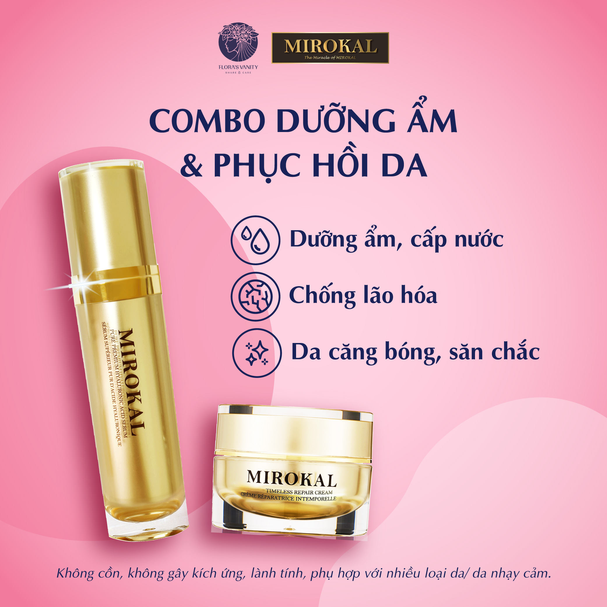 [CHÍNH HÃNG] Bộ 2 sản phẩm serum HA và kem dưỡng ẩm sáng da MIROKAL TIMELESS REPAIR COLLECTION
