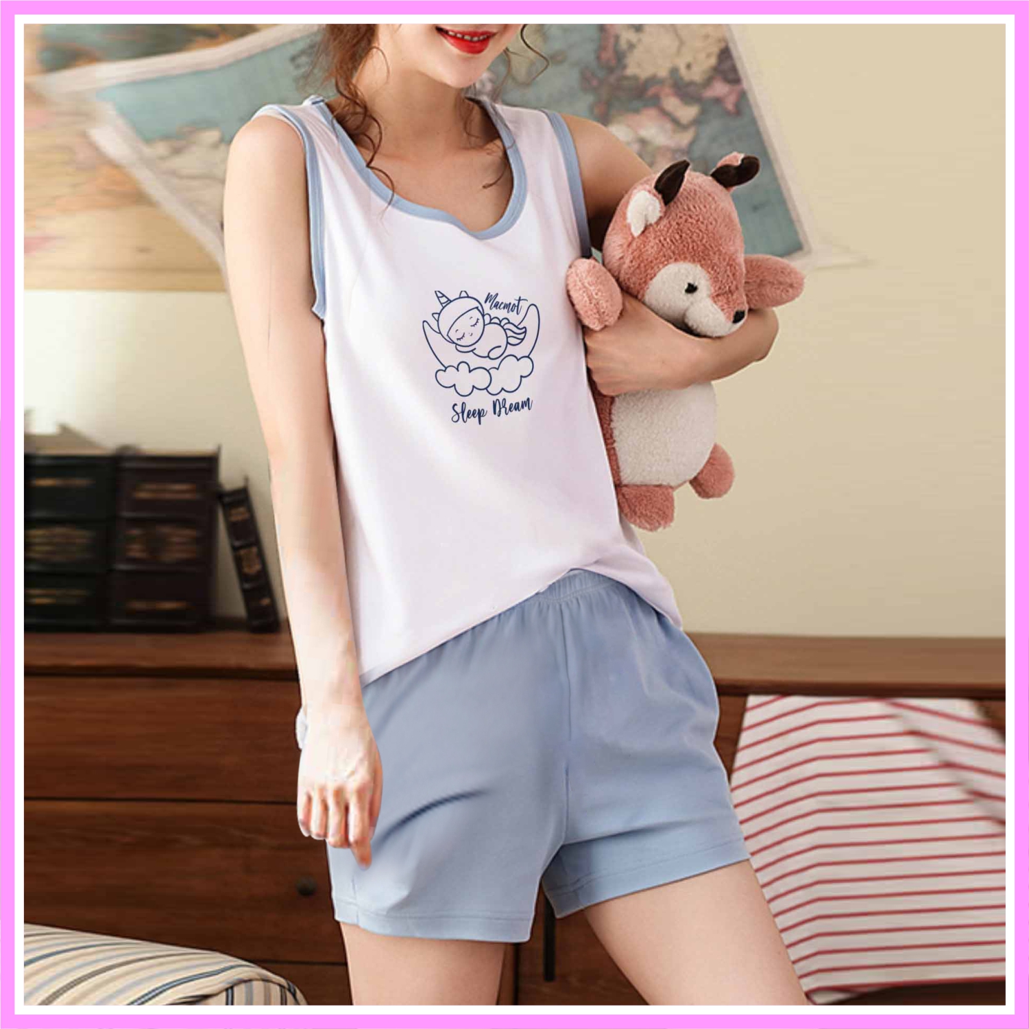 DB002 - Bộ đồ mặc nhà thun cotton 100%. Có thể mặc đi chơi dạo phố đồ bộ mặc nhà đồ ngủ nữ. Macmot Fashion