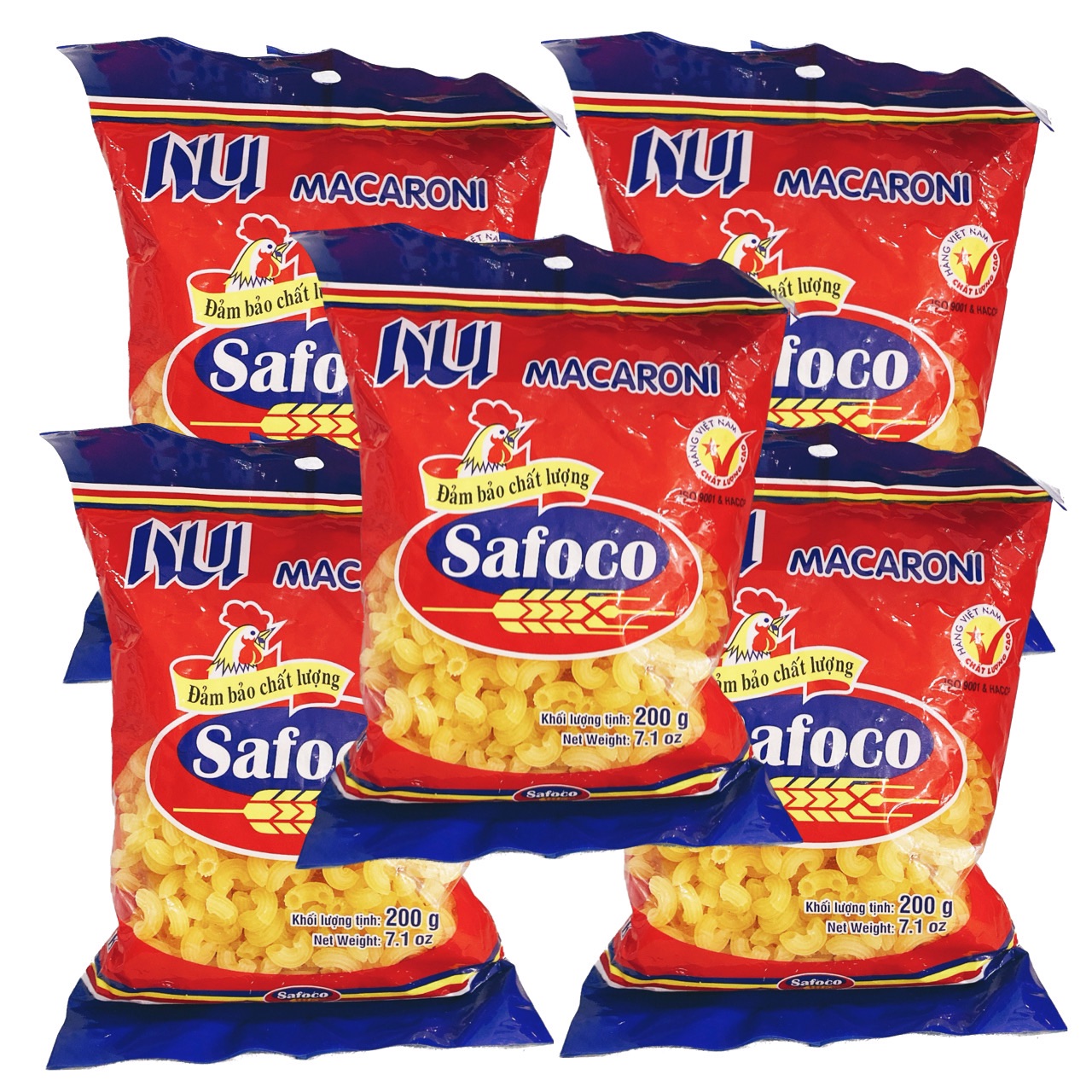 Combo 5 bịch  mỗi bịch 200g nuôi nấu chữ C Macaroni Safoco  Date mới 12