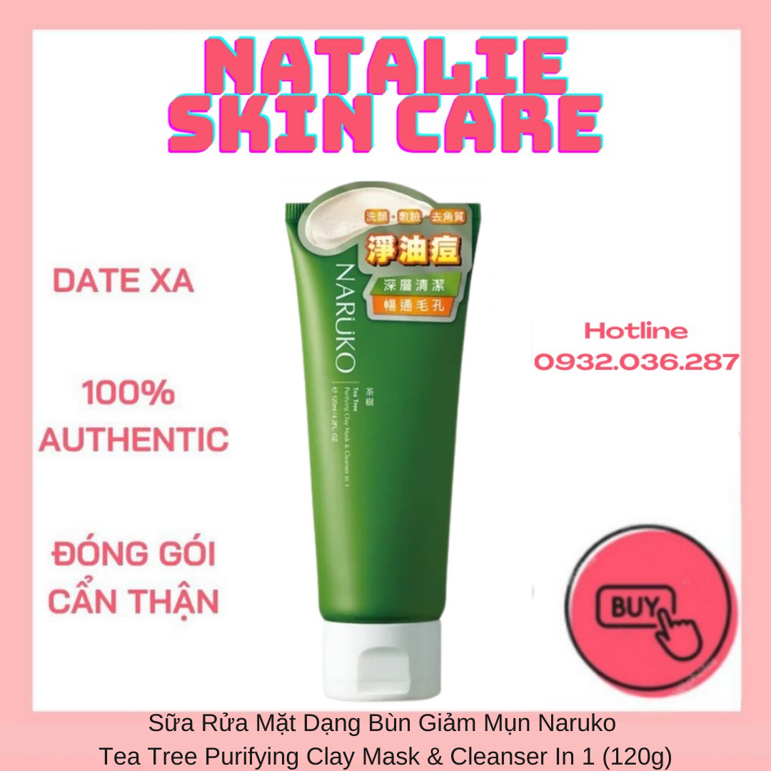 Sữa rửa mặt bùn giảm mụn naruko tea tree purifying clay mask & cleanser in 1