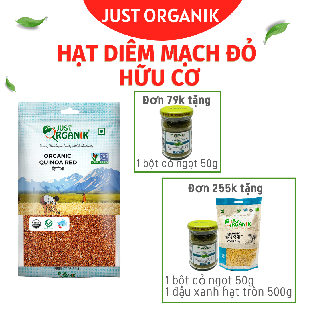 Hạt diêm mạch đỏ hữu cơ quinoa just organik nhập khẩu ấn độ cho bé ăn dặm nguyên liệu làm ngũ cốc ăn kiêng 500g