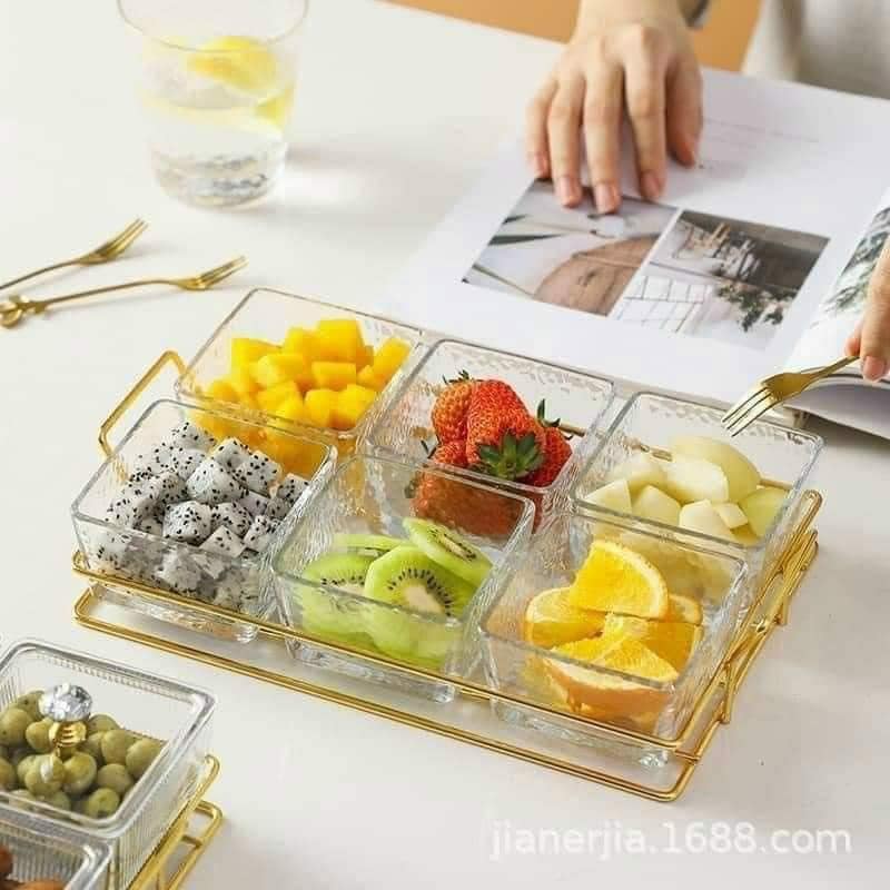 Set khay mứt 4-6 ngăn thuỷ tinh sang trọng - hộp đựng mứt tết