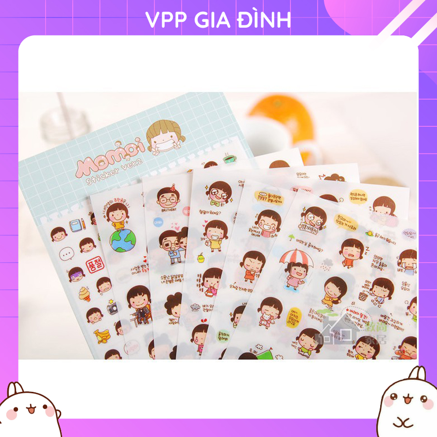 Bộ 6 tấm nhãn dán sticker trang trí phong cách hàn quốc momoi