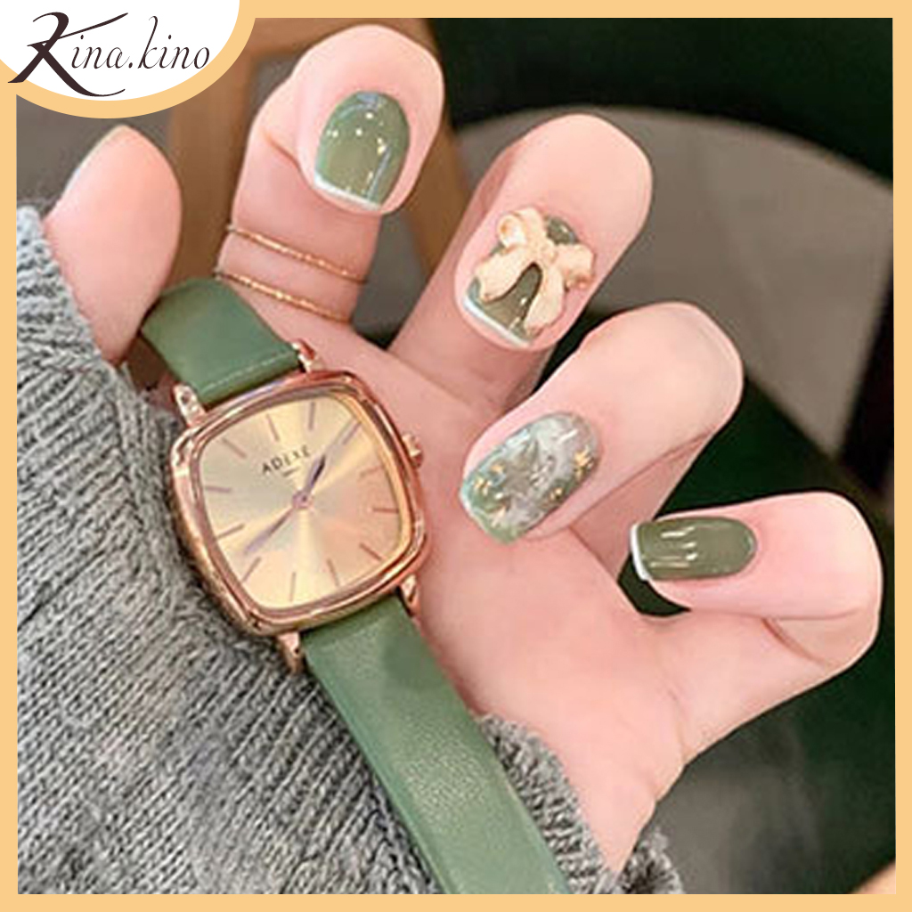 [Tặng keo+dũa] Hộp 24 móng tay giả gắn nơ đá màu xanh mẫu mới 2021, nail giả Cao Cấp Kinakino phukienlamdep