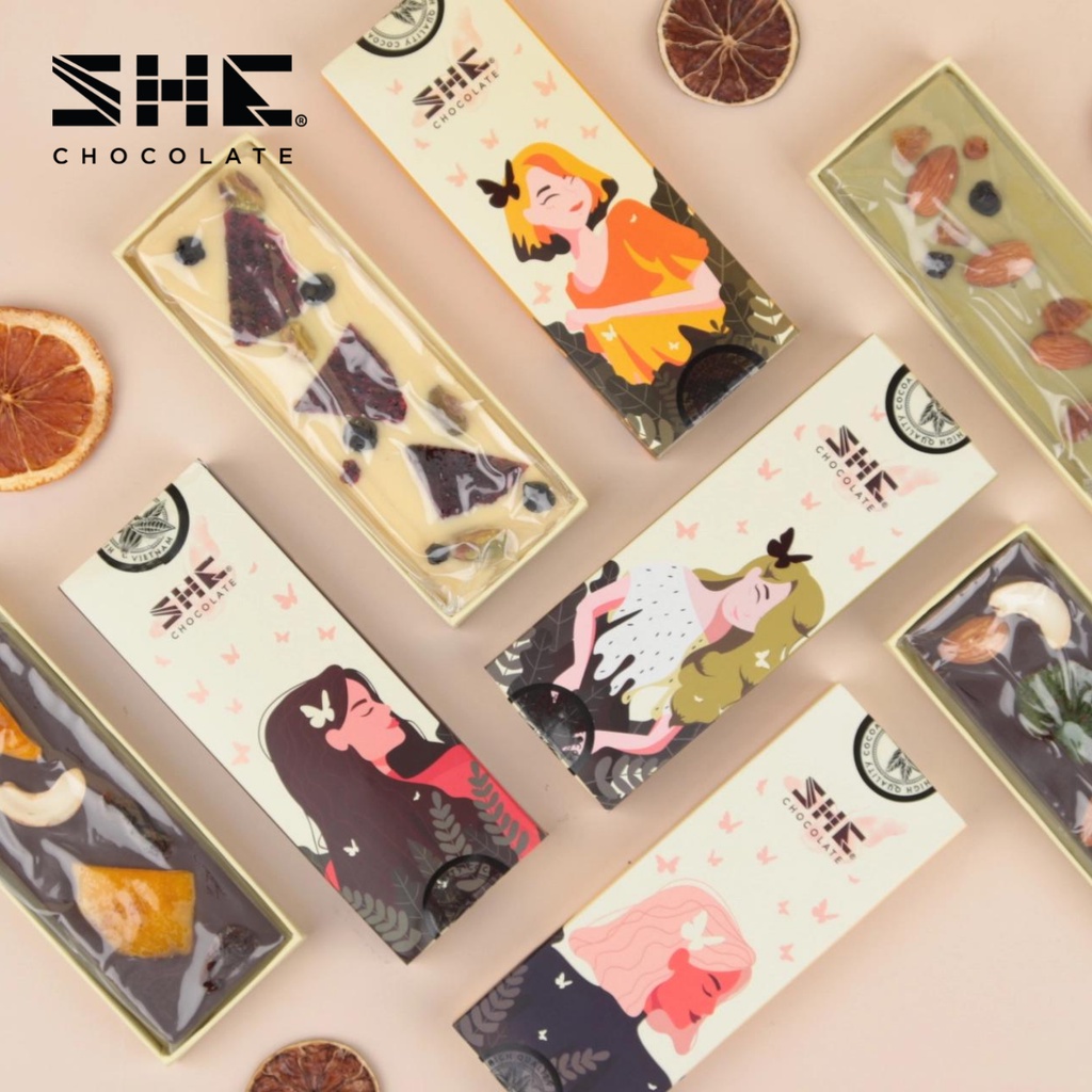 Socola trái cây - Hộp 50g - SHE Chocolate - Socola năng lượng, ít ngọt, đậm đà vị socola nguyên chất