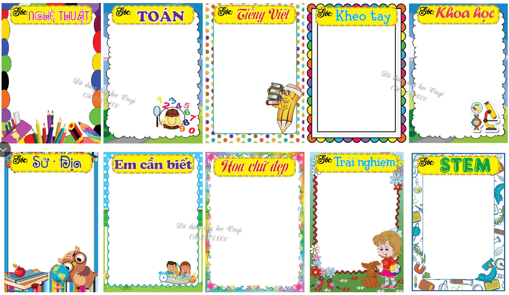 Các góc học tập, trang trí lớp - đồ dùng dạy học corgi