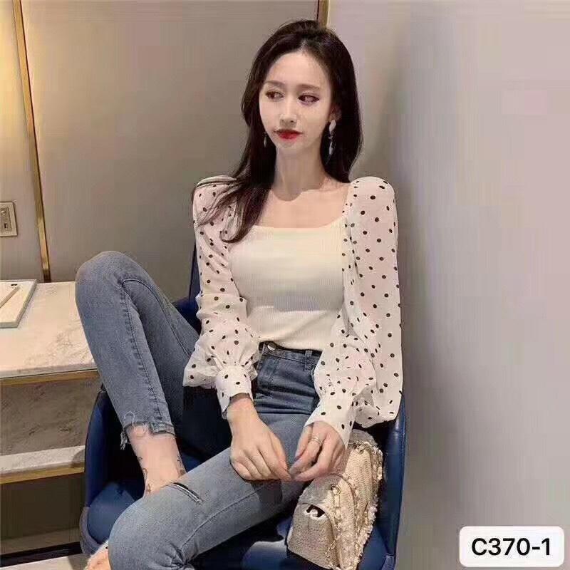 Áo len tay voan phồng