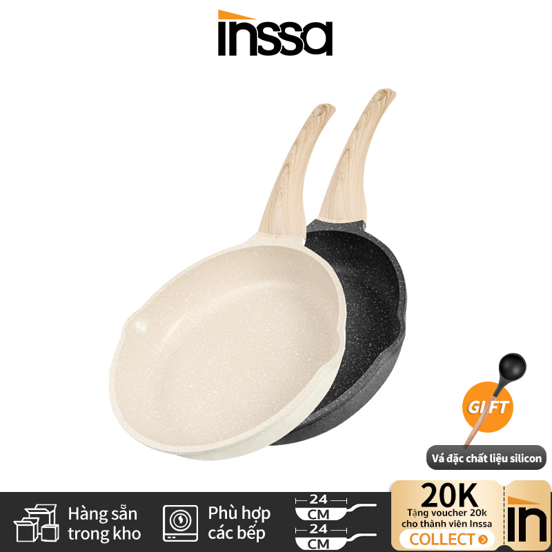 Chảo đá chống dính INSSA cao cấp chảo dùng cho bếp ga, bếp từ 24cm - New Arrival