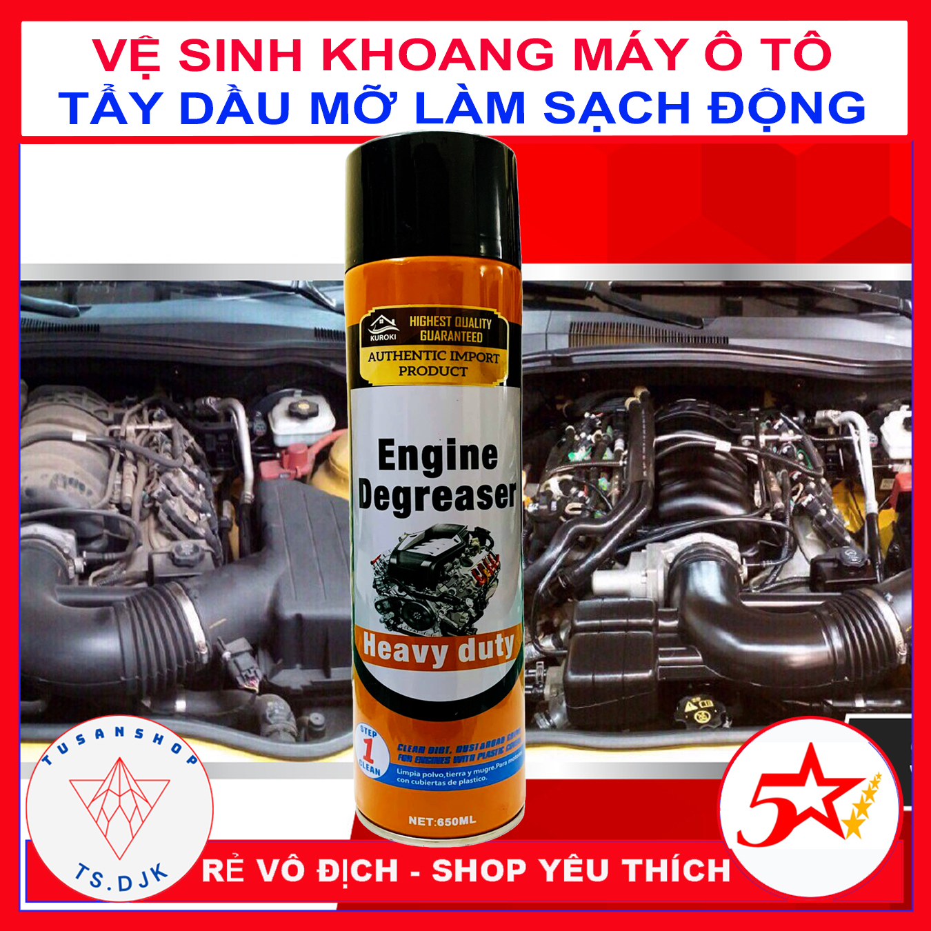 [XẢ KHO 3 NGÀY] Chai Xịt Vệ Sinh Động Cơ Ô tô - Dung Dịch Loại Bỏ Nhanh Vết Bẩn Dầu Mỡ Khoang Máy Xe Hơi - JNX Engine Clean 500ml - TUSAN SHOP