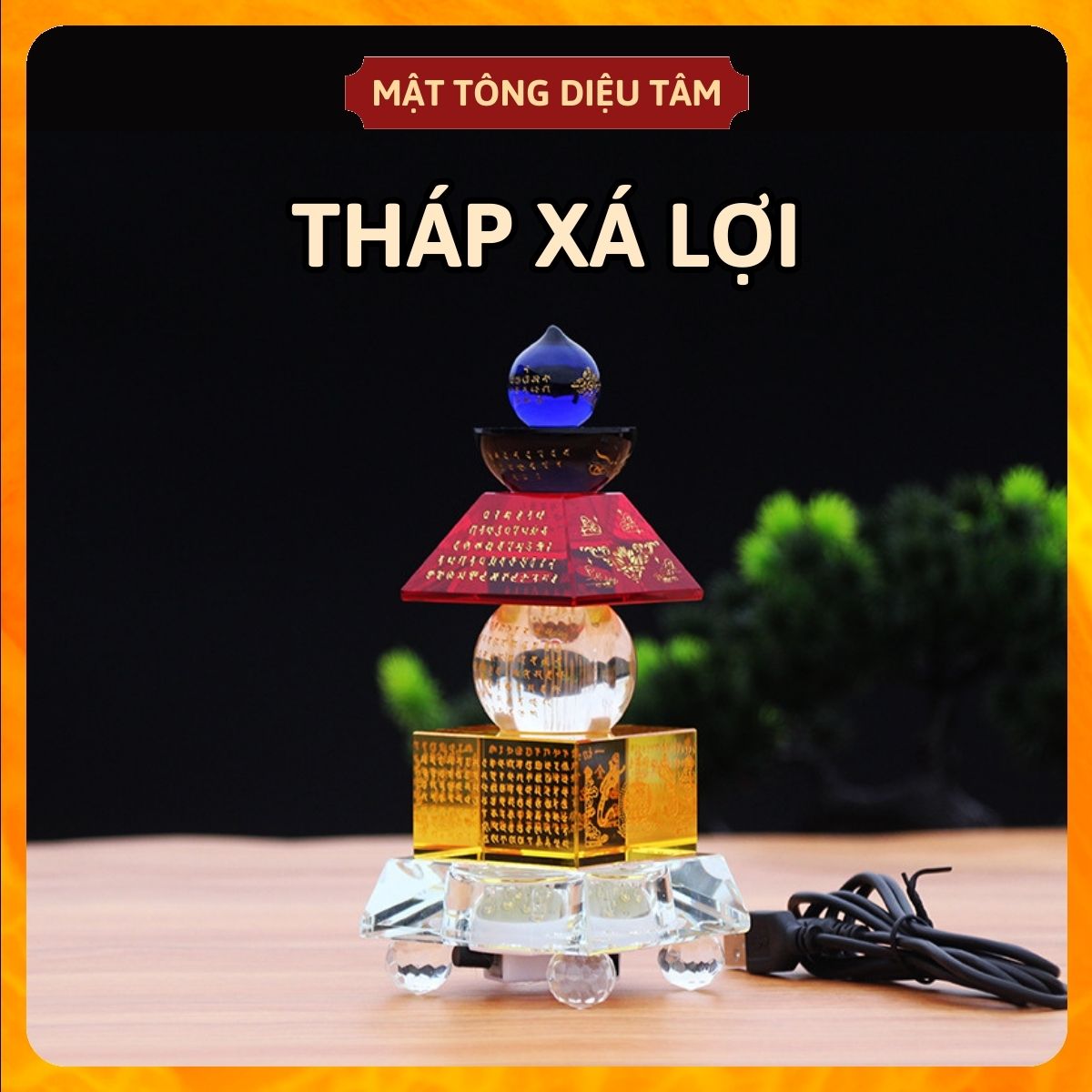 Tháp xá lợi Phật giáo tháp đựng hạt xá lợi đặt bàn thờ Phật bằng pha lê đồ thờ cúng phong thủy Mật tông Diệu Tâm