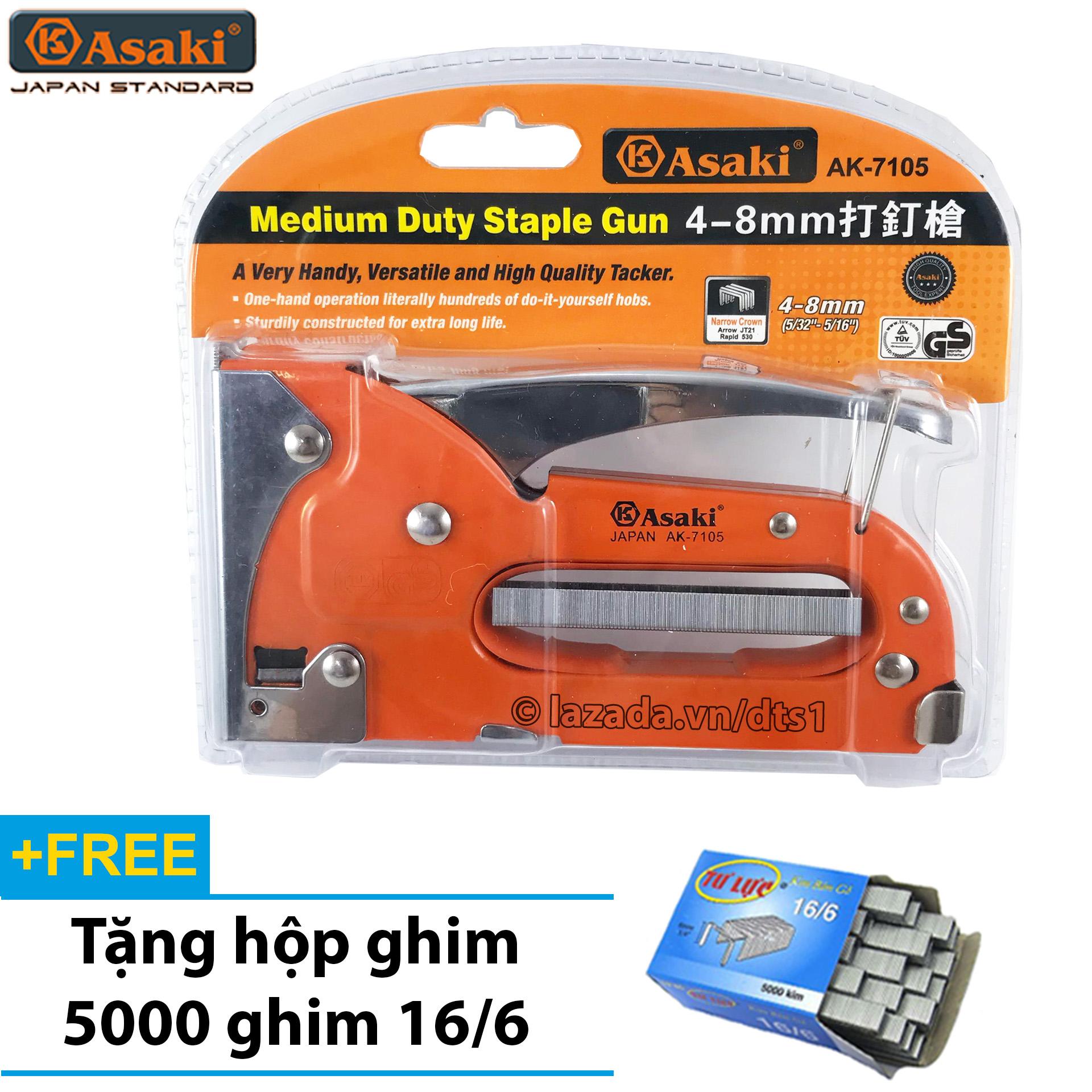 Kìm bấm ghim asaki ak-7105 cầm tay đa năng, tiện dụng, lực bấm cực mạnh, ghim đồ gỗ, ghim da - tặng 5000 ghim 16/6