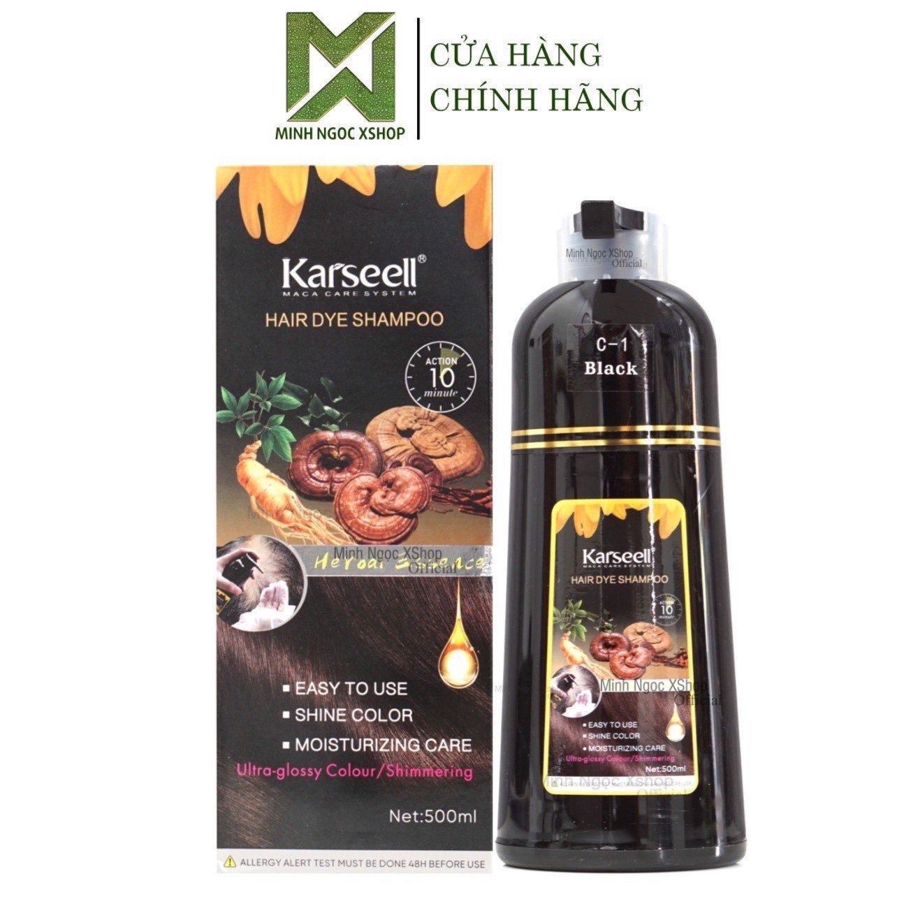Dầu gội phủ bạc nhuộm tóc đen thảo dược Karseell Hair Dye Shampoo 500ML chính hãng