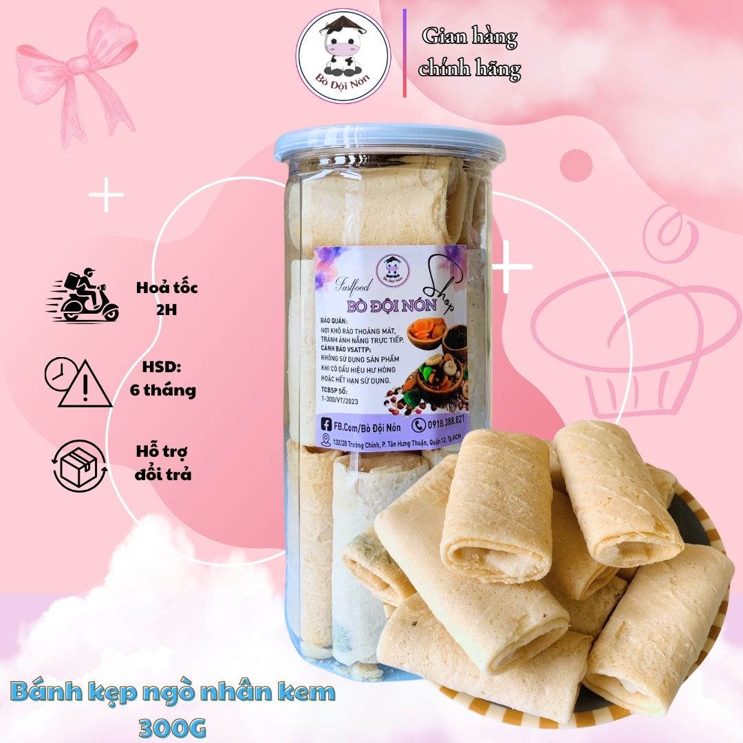 Bánh kẹp ngò nhân kem bò đội nón 350gr