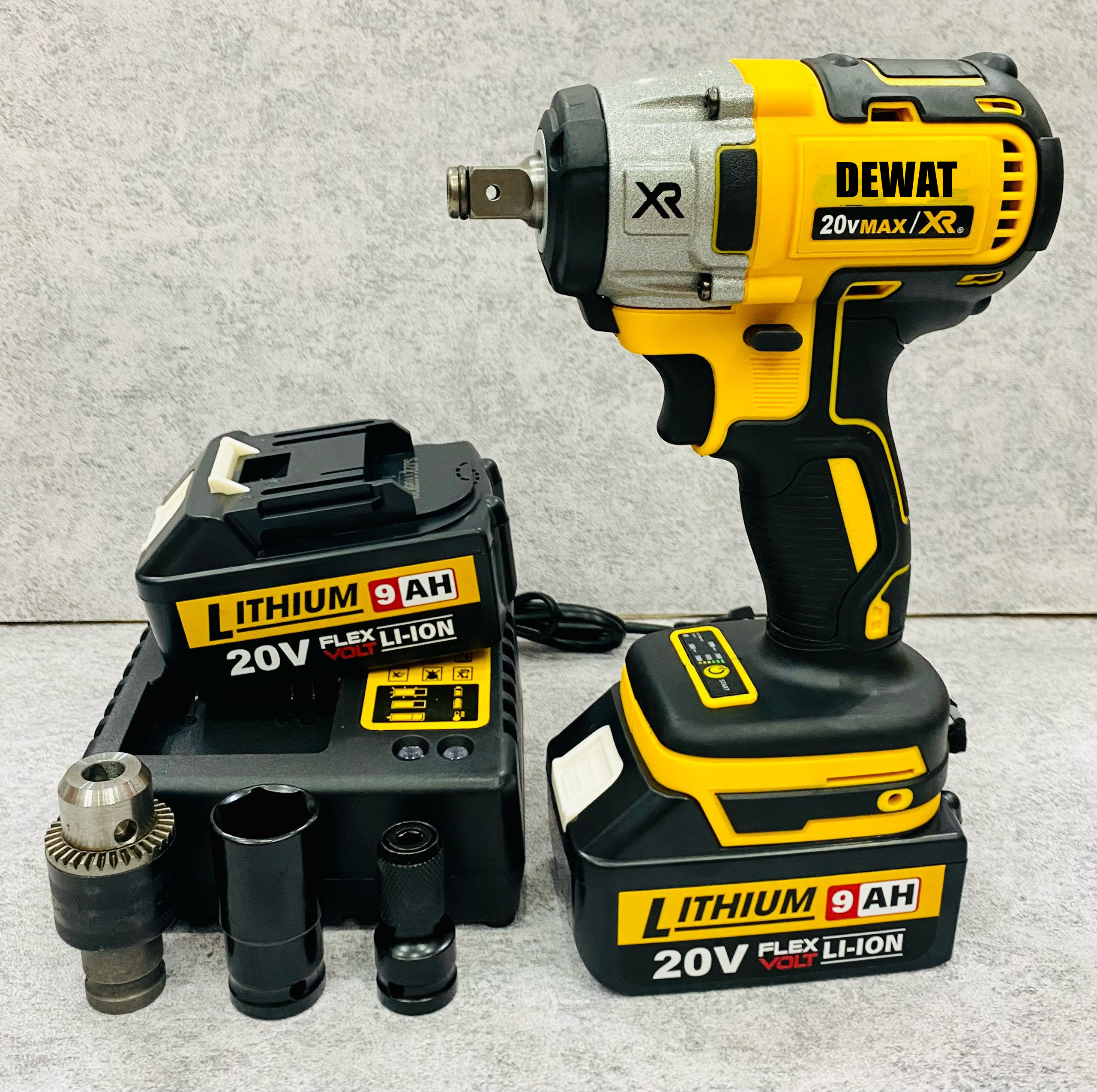 Máy siết bulong/Máy bắn ốc dùng pin động cơ không chổi than DEWAT 550NM , Tặng kèm 1 đầu chuyển bulong sang khoan + 1 đầu chuyển bắt vít