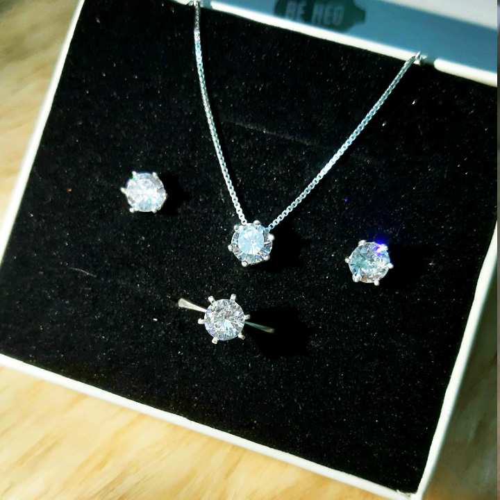 Freeship Bộ trang sức bạc ta nạm đá Zircon xinh xắn - BHBB137