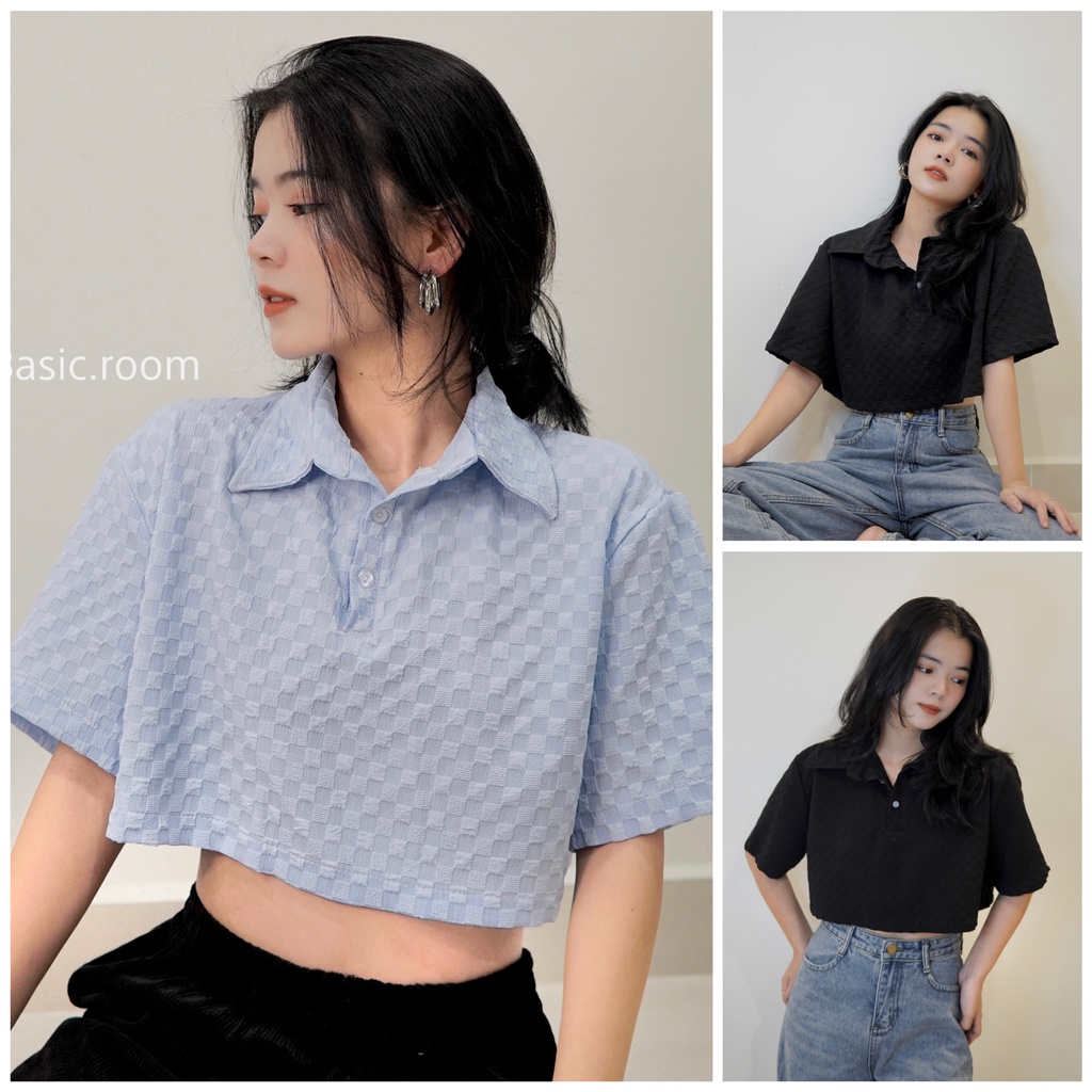 Áo crotop nữ - áo polo vải đũi xốp cao cấp Basic room
