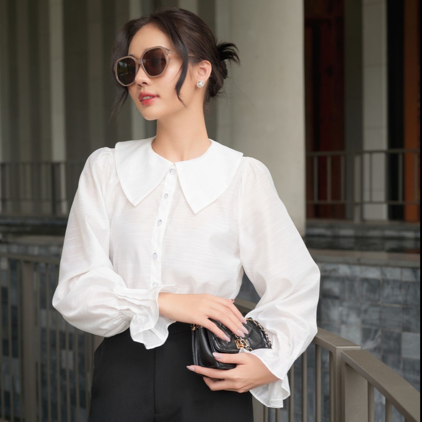 Olv - áo angie white shirt
