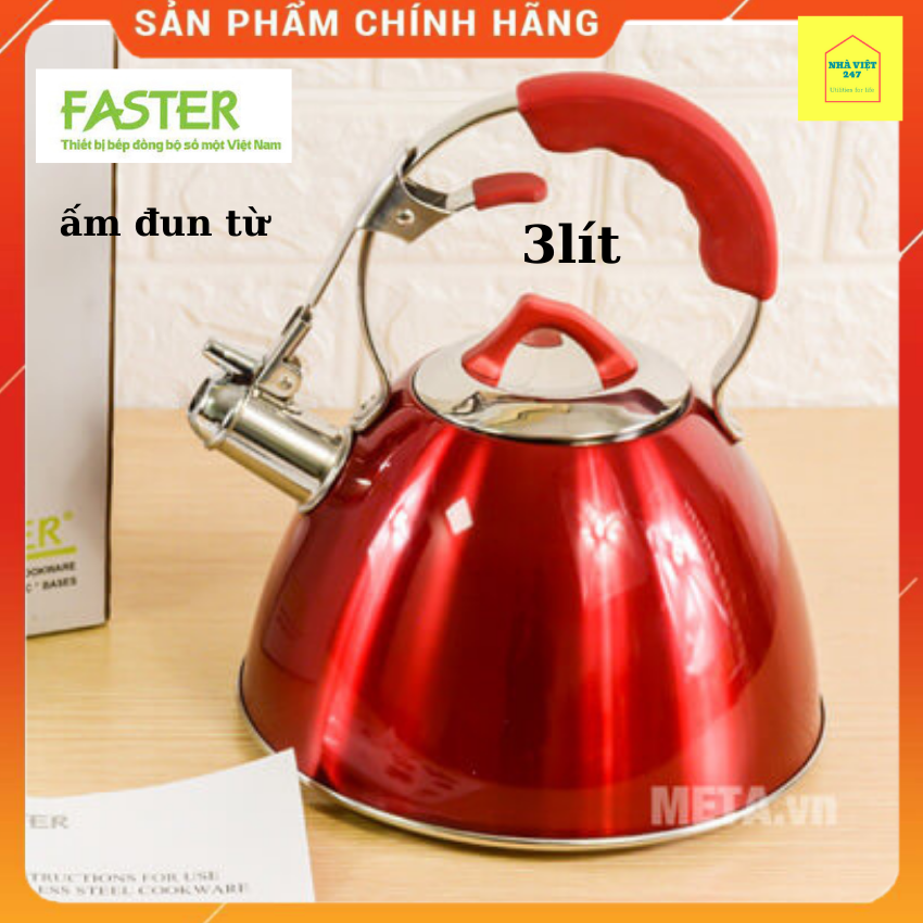Ấm đun bếp từ faster 3l- siêu nấu nước inox 304,đáy từ ,nhỏ ngọn,sang trọng có còi báo khi sôi,an toàn ,tiện lợi ,giá rẻ,hàng chính hãng-bảo hành 12 tháng