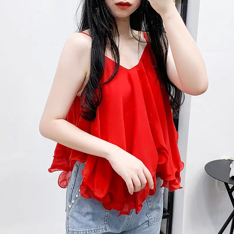 Áo hai dây voan dễ thương/ Áo tầng hai dây siêu xinh/ Áo kiểu chất voan đẹp B336