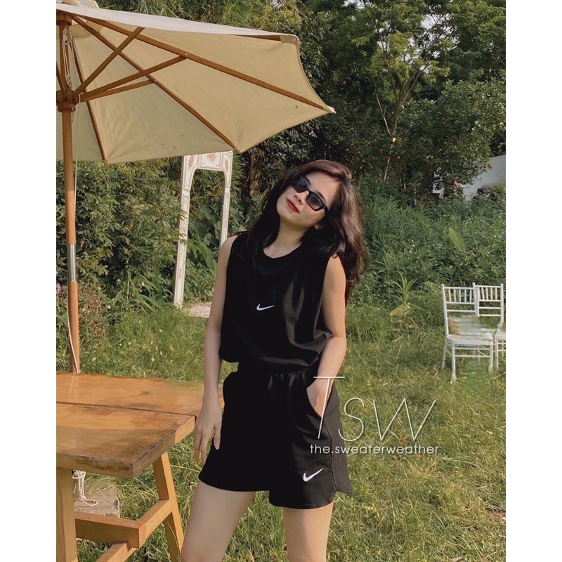 Set bộ tanktop 3 món dấu v nhỏ unisex ❤ gồm tank top 3 lỗ+ quần short+ áo bra thể thao ry76