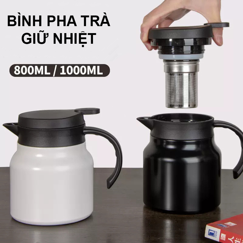 Bình giữ nhiệt có lọc trà inox, Bình giữ nhiệt inox có lưới lọc trà 800/1000ml Bình pha trà giữ nhiệt có lõi lọc bằng Inox, Ấm giữ nhiệt, Ấm pha trà giữ nhiệt Inox có lưới lọc, Dung tích 800/1000ml