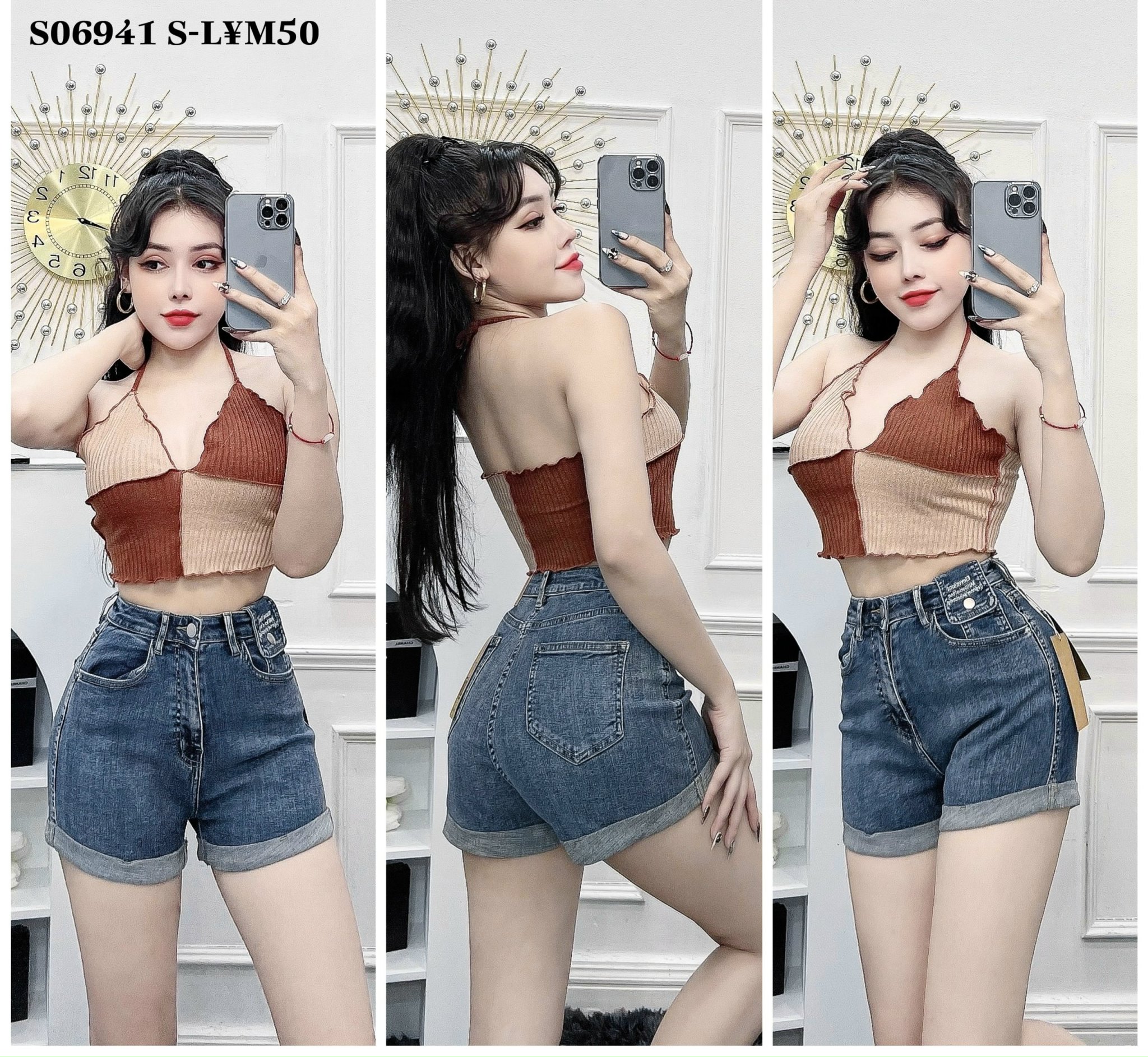 Quần short jeans nữ cạp cao |S0964